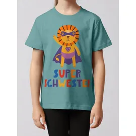 wat? APPAREL T-Shirt Löwe Superschwester in Teal Monstera | Gr.: 122/128