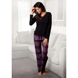 LASCANA Pyjama LASCANA Gr. 46, bunt (schwarz, pink, kariert) Damen Homewear-Sets mit kuscheliger Flanellhose