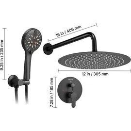 Vevor Duscharmatur Regenduschsystem fürs Badezimmer Duschsystem mit 305 mm runden Regenduschkopf & Handbrause, wandmontierte Badezimmerarmaturen m...