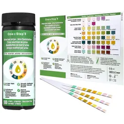 100 One+Step Urinteststreifen für 8 Indikatoren - Gesundheitstest inkl. Referenzfarbkarte 100 St
