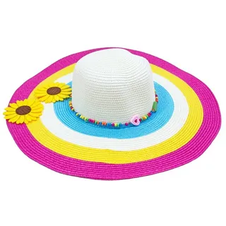 Das Kostümland Damen Sommer Hut mit Sonnenblumen Big Flower | Weiß Pink zum Gärtner Blumenwiesen Garten Kostüm Fasching Einheitsgröße Mottoparty Fasching Gärtnerschürze Gärtnerin Hippie Flower Power