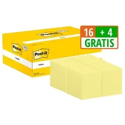 16 + 4 GRATIS: Post-it® Notes Haftnotizen gelb, 16 Blöcke + GRATIS 4 Blöcke