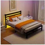 HOMERECOMMEND Metallbett mit MDF-Kopfteil, Lattenrost und LED-Beleuchtung (1-tlg), Integrierte 2 USB-Anschlüsse für bequemes Laden am Bett schwarz 140 cm x 207 cm x 96 cm