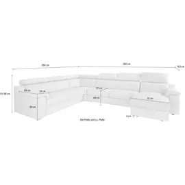 Calia Italia Wohnlandschaft CALIA ITALIA "CS_Mambo, U-Form, Familiensofa, bequem und zeitlos", beige (creme), B:360cm H:98cm T:286cm, Sofas, Wohnlandschaft, in Leder, inklusive Kopfteilverstellung