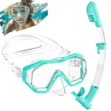 Taucherbrille Kinder, Taucherbrille mit PVC-Gläsern, Schwimmbrille Kinder 180° Panorama, Silikonband Siegel Anti-Leck & Anti-Fog, Taucherbrille Kinder 4-16 Jahre für Tauchen, Schnorcheln