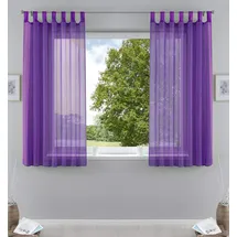 Gardinenbox 2er-Pack Gardinen Transparent Vorhang Set Wohnzimmer Voile Schlaufenschal mit Bleibandabschluß HxB 175x140 cm Lila,