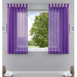 Gardinenbox 2er-Pack Gardinen Transparent Vorhang Set Wohnzimmer Voile Schlaufenschal mit Bleibandabschluß HxB 175x140 cm Lila,