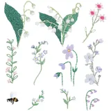 Material Stick & Stitch Packung, Blumen, bunt, 21 Stk., inkl. wasserlöslicher, bedruckter Stickvorlage, Stickgarn, Sticknadel und Anleitung