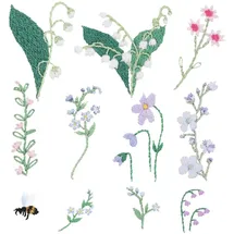 Material Stick & Stitch Packung, Blumen, bunt, 21 Stk., inkl. wasserlöslicher, bedruckter Stickvorlage, Stickgarn, Sticknadel und Anleitung
