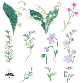 Material Stick & Stitch Packung, Blumen, bunt, 21 Stk., inkl. wasserlöslicher, bedruckter Stickvorlage, Stickgarn, Sticknadel und Anleitung
