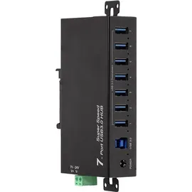 Logilink UA0444 USB-Hub 7 Port USB-A USB 3.0 5 GBit/s für industrielle Anwendungen, Metallgehäuse, zur Wandmontage Schwarz UA0444