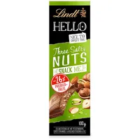 Lindt Schokolade HELLO Three Salty Nuts, Promotion | 100 g Tafel |Vollmilch-Schokolade mit Pistazienkrokant, gerösteten Mandel- & Haselnuss-Stückchen & Salz | Schokoladentafel | Schokoladengeschenk