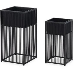 Blumentopf FineBuy Pflanzenkübel 2er Set Metall Schwarz Quadratisch Pflanzgefäß