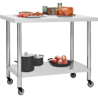 vidaXL Küchen-Arbeitstisch mit Rollen 100x45x85 cm Edelstahl