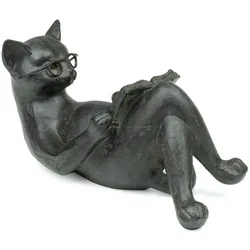 Moritz Dekofigur Figur Katze 14x7,5 cm Kater Brille Buch Leseratte Geschenk Dekoration