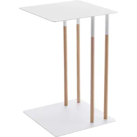 Yamazaki Beistelltisch, weiß, Metall, Echtholz, U-Form,L-Form, 35x55x35 cm,
