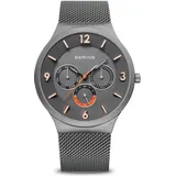 BERING Herrenuhr analog Quarz Multifunktion mit Edelstahl-Armband 33441-377 - Grau/Grau