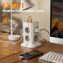 TESSAN Mehrfachsteckdose 2 m Grau 8 St.