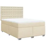 vidaXL Boxspringbett mit Matratze Creme 160x200 cm Stoff