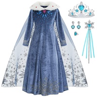 ZaisuiFun Verkleidung Kostüm Prinzessin Elsa für Mädchen Schneekönigin Kleid Blau Langarm mit Plüsch Kragen für Halloween Geburtstag Canarval,Blau, 116-122(Etikett 120)