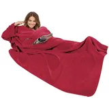 Wohndecke Kuscheldecke mit Ärmel, liebling, Hoodiedecke, mit Brusttasche und integrierter Handytasche, Ärmeldecke rot