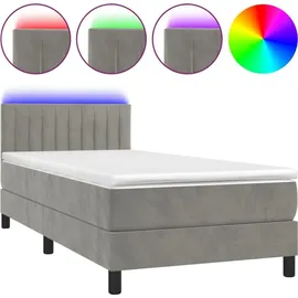 vidaXL Boxspringbett mit Matratze & LED Hellgrau 80x200 cm Samt