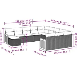 vidaXL Gartensofa-Set 12-tlg. grau Polyrattan