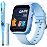 OKYUK T45 Smartwatch Kinder, 4G Kinder smartwatch, GPS Tracker Kinder,Armbanduhr Kinder Junge,kinderuhr mit Video Phone Call, Nachrichten, Schulmodus, SOS-Funktion, Kamera und Schrittzähler (Blau)