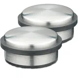 Relaxdays Türstopper im 2er Set, aus Edelstahl & Gummi, Türpuffer für den Boden, innen, HxD: 5 x 10 cm, Silber/schwarz