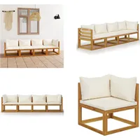 vidaXL 4 Sitzer Gartensofa mit Auflagen Creme Akazie Massivholz - Gartensofa - Gartensofas - Holzsofa - Holzsofas - Creme