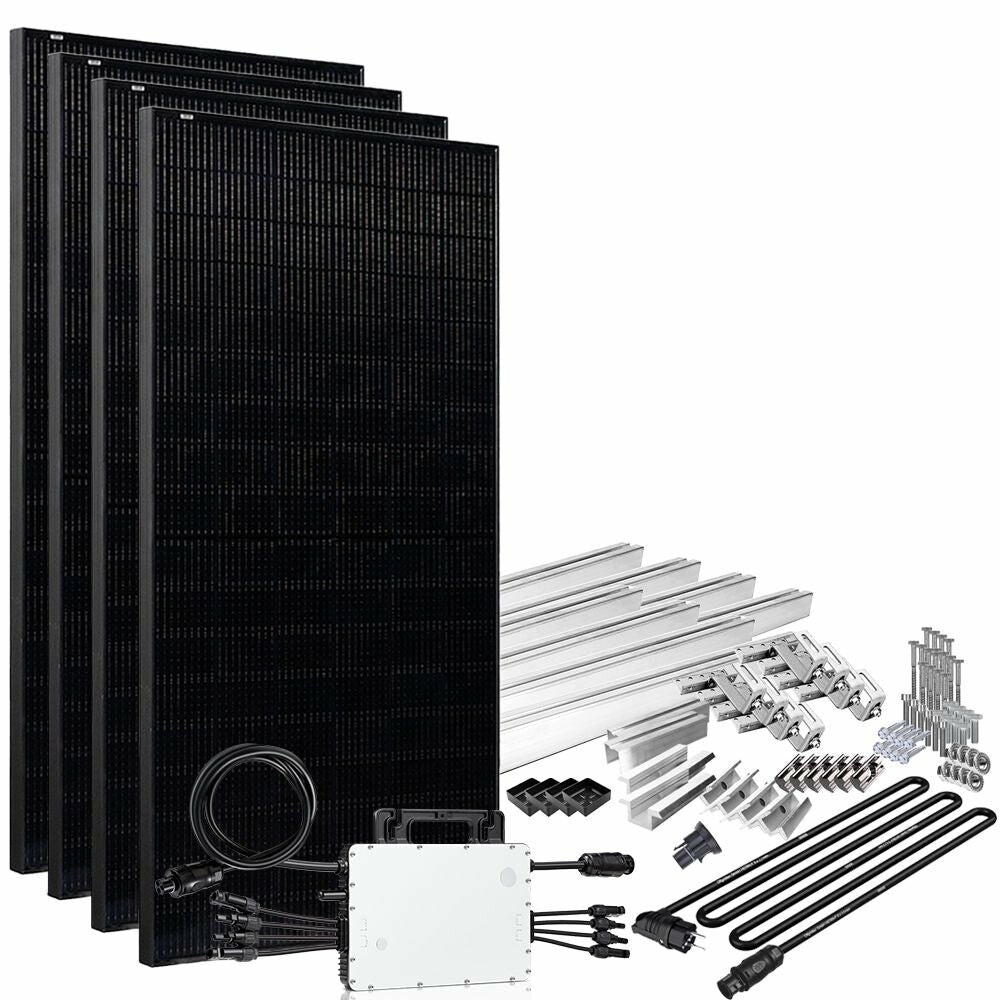 Offgridtec® Solar-Direct 1640W HM-1500 Solaranlage Full Black - 10m Anschlusskabel | für Wieland Einspeisesteckdose | Montagepaket für Flachdach