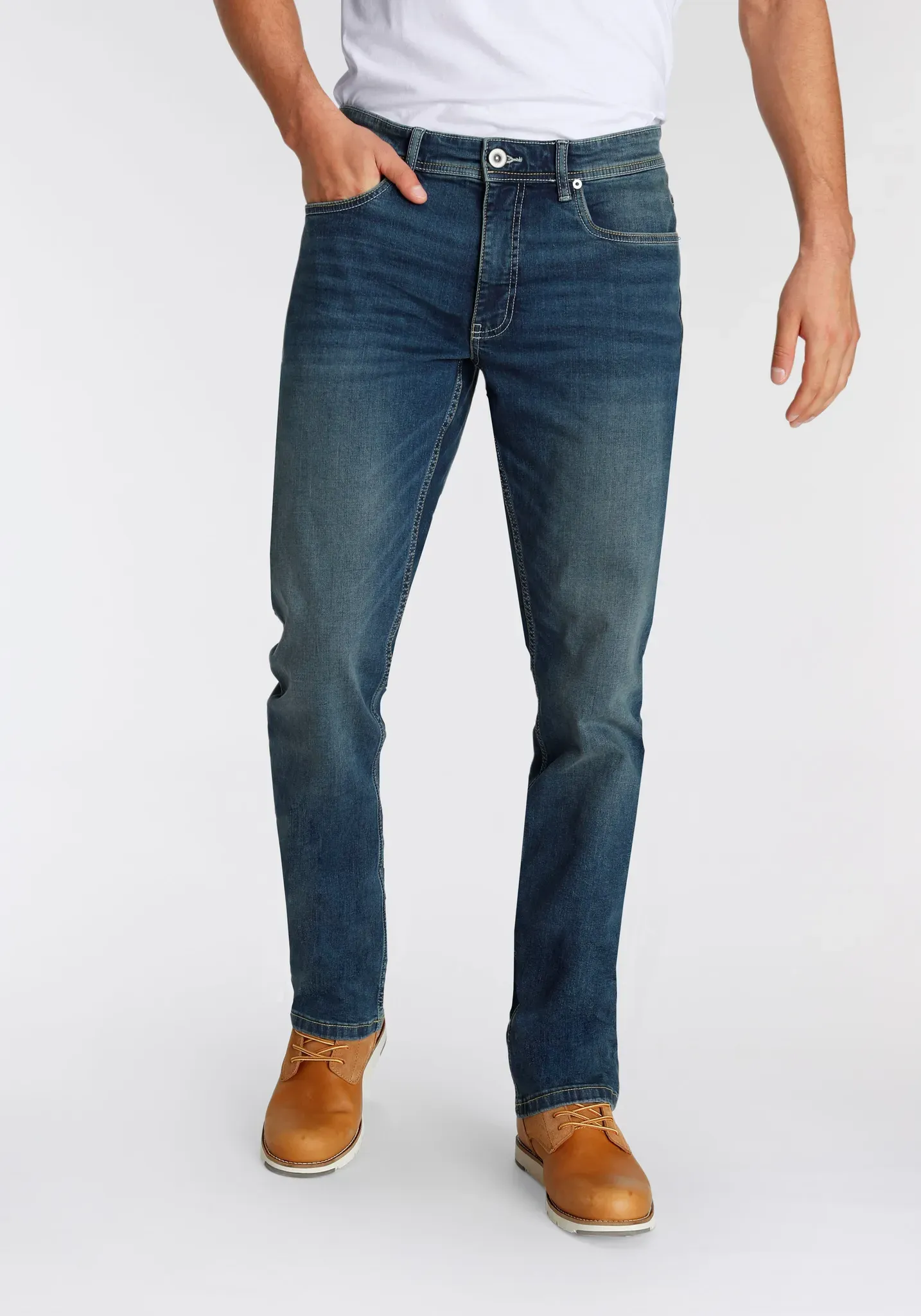 Straight-Jeans AJC, Herren, Gr. 33, Länge 36, blau (blau used), Denim/Jeans, Obermaterial: 98% Baumwolle, 2% Elasthan, unifarben, normal lang, Jeans Straight-Jeans, gerade geschnitten, Used-Look-Waschung, niedrige Leibhöhe