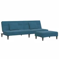 VidaXL Schlafsofa 2-Sitzer mit Fußhocker Blau Samt