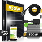 SUNNIVA Balkonkraftwerk Set 830W / 600W - Upgradebar 800W Anlage Photovoltaik Solaranlage WIFI Mini-PV Solarpanel