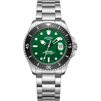 Rotary Herren Automatik Armbanduhr, 46.00mm Gehäusegröße mit grün analog Zifferblatt und Silber Metallarmband Armband GB05430/78