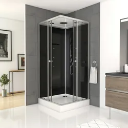 Komplettdusche MARWELL "Black Square", schwarz (silberfarben), B:90cm H:215cm T:90cm, Duschkabinen, inkl. Armaturen