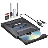 XERSEK Externes Blu Ray CD DVD Laufwerk Blu-ray-Brenner (USB 3.0 Type-C mit SD/TF Micro USB, Portable CD DVD Extern Bluray Writer Drive, für Laptop Desktop Macbook Windows 7/8/10/11 Mac OS) schwarz