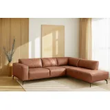 PLACES OF STYLE Ecksofa PLACES OF STYLE "Lorcan, Breite 275 cm, weiches Sitzgefühl", braun (cognac), B:275cm H:77cm T:210cm, 65% Polyester, 35% Lederfasern, Sofas, Ecksofa, Massivholz- oder Metallfüße, Lederoptik, Struktur, Chenille, Boucle