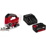 Einhell Akku-Stichsäge TE-JS 18 Li Power X-Change (Li-Ion, 18 V, max. 80 mm Schnitttiefe, 4-Stufen Pendelhub, Absaugadapter, Parallelanschlag, LED-Licht, inkl. 4,0 Ah Akku und Ladegerät)