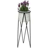 DanDiBo Ambiente DanDiBo Blumenhocker mit Topf Metall Schwarz Weiß L 75 cm Blumenständer 96043 Blumensäule Modern Pflanzenständer Pflanzenhocker