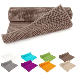 heimtexland Badematte Badvorleger Chenille Badteppich Duschvorleger, rutschhemmend beschichtet, Fußbodenheizung geeignet, fußbodenheizungsgeeignet, saugstark, schnell trocknend, strapazierfähig, rutschfest, Polyester, rechteckig, 45x50 cm, Hochflor, super weich, extrem saugfähig, Maschinenwäsche braun 45x50 cm