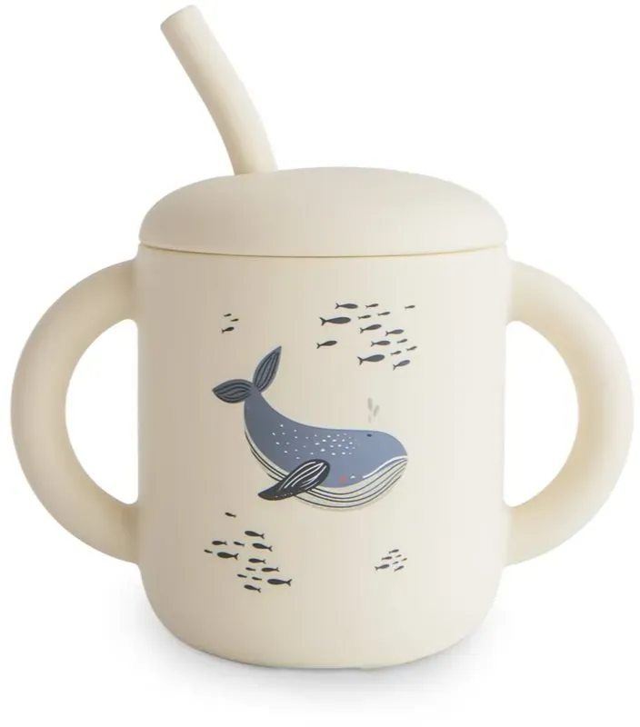 Mushie Silicone Training Cup Whales Tasse mit Strohhalm 270 ml