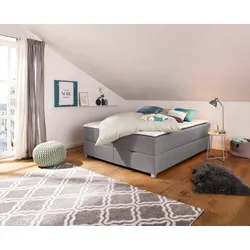 Boxbett INOSIGN "Alexis", grau (hellgrau), B:160cm L:200cm, Struktur fein (100% Polyester), Komplettbetten, ohne Kopfteil - ideal für Räume mit Dachschrägen; in 4 Breiten