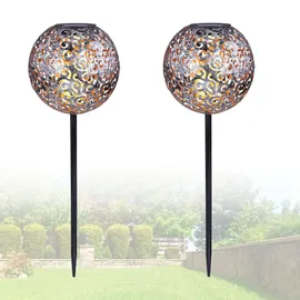 bmf-versand Solarleuchte Garten Außen Solarlampe 2er Set Kugel 19 cm Außenlampe Solar Silber - Silber/Schwarz