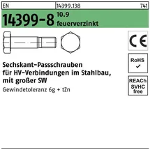 Peiner Umformtechnik Peiner EN 14399-8 Form H Sechskant-Passschraube Gewindetoleranz 6g M27x65 Stahl 10.9 feuerverzinkt