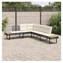 vidaXL Gartensofa in L-Form mit Kissen Schwarz Poly Rattan und Akazie