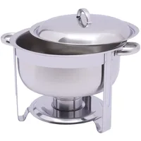 HuKaiL 5L Edelstahl Warmhaltebehälter, Rund Speisewärmer Chafing Dish mit Ständer, Warmhaltegerät Buffetwärmer mit 10kg Tragfähigkeit für Cafeterias, Hotel, Schulkantinen, Bankette, 42 * 32cm, Silber