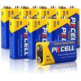 PKCELL 9V Batterie, Blockbatterie, 6F22 Batterien für Rauchmelder, Radio-Kamera, Spielzeug, 8 Stück