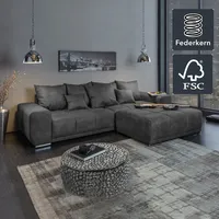Big Sofa ELEGANCIA 285cm grau Microfaser XXL Couch inkl. Kissen Federkern