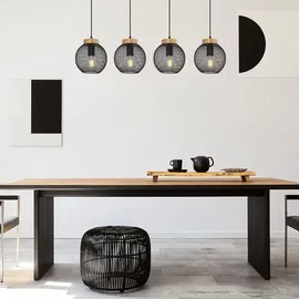 GLOBO Hängeleuchte Käfig Design Hängelampe Esstisch Pendelleuchte Holz Kugelform, Metall Gitter schwarz, Fassungen 4x E27, LxBxH 95x20x120 cm